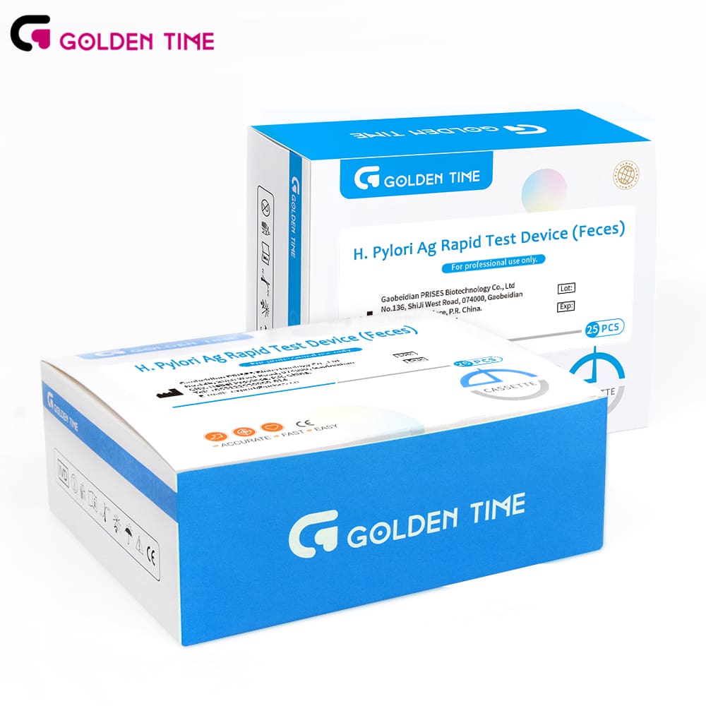 The H. Pylori Ag Rapid Test Device (Feces) is a rapid chromatographic immunoassay for the qualitative detection of antigens to H. Pylori in feces to aid in the diagnosis of H. Pylori infection.